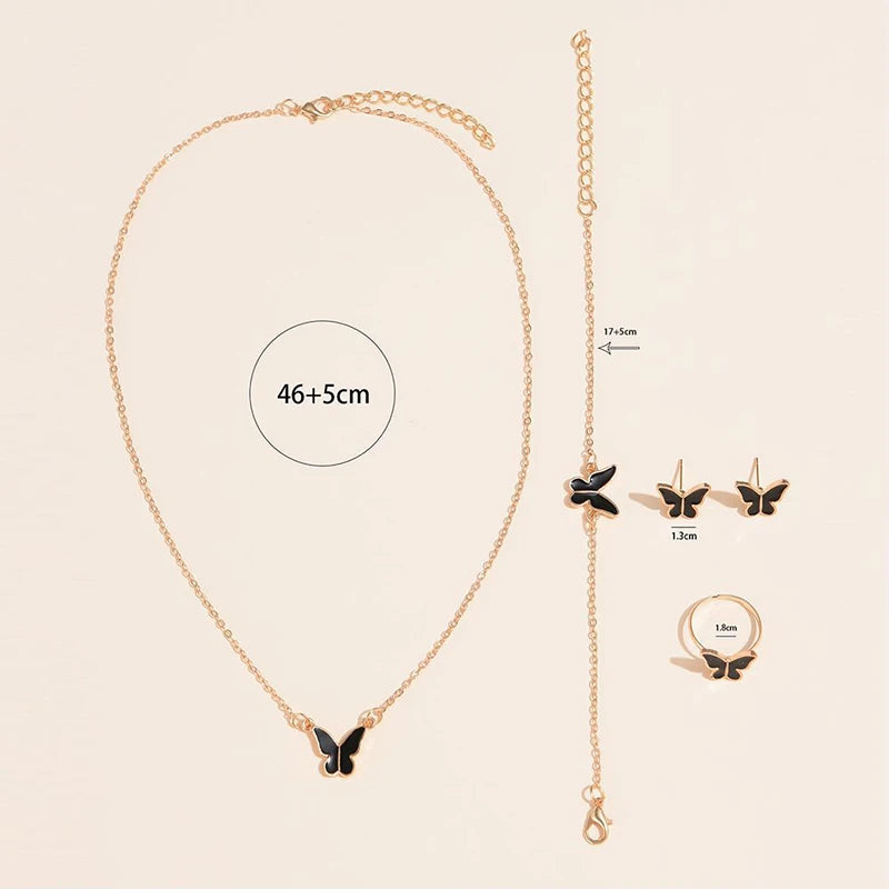 5PCS Fashion Butterfly Pendants Necklace Earrings Ring Bracelet Sets for Women Jewelry Set Bridal Wedding Jewelry Gift